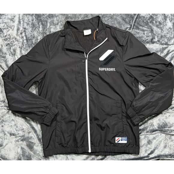 Superdry Track Cagoule Windbreaker Jacket Men’s XL Black Zip Lightweight - Picture 1 of 9